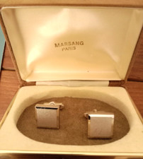 Boutons de manchette - carré mat et poli - métal argenté - fermoir bâtonnet