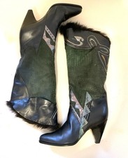 Bottes En Cuir Et Fourrure En Vision-année 80- Made In Italy- Taille 40,5