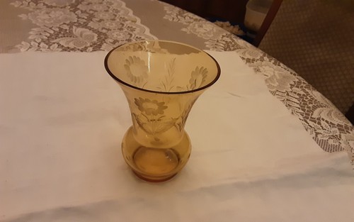 Vase verre jaune fleurs - verre,