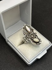 Ancienne Bague En Argent Massif 925 Jonc Anneaux Créateur Ethnique Nacre