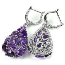 Grosses boucles d'argent 925 plaqué or blanc 14k véritables améthyste