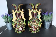 pair antique barbotine