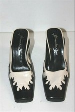 BRENDA ZARO Mules à Talons Hauts Cuir Blanc et Noir T 37 TTBE
