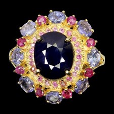 925 Bague en Argent Ovale Bleu Saphir 11x9mm Rubis Gemme Bijoux Taille 9