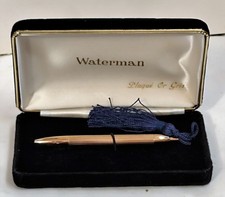 vintage stylo bille de femme Waterman plaque or gris avec pompon bleu dans écrin