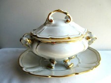 Saucière ou confiturier sur dormant, porcelaine de Paris, Louis XV, blanc et or