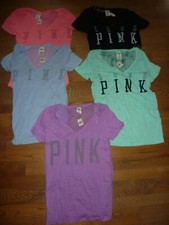 VICTORIAS SECRET PINK "PINK""LOVE PINK" FULL LACE BACK VNECK TEESHIRT CHOICE NWT