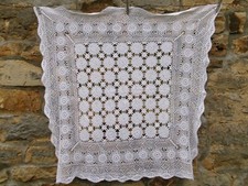 French white  vintage tablecloth hand crochet lovely patterned