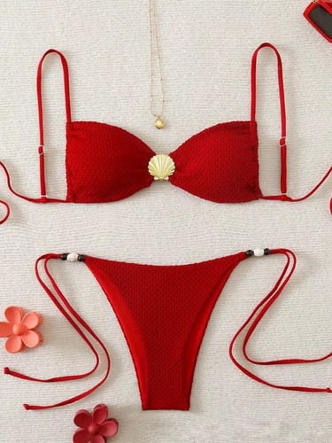 Bikini femme rouge conchiglia - bikini,