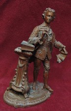 rare magnifique ancien grand régule patine bronze écrivain signé les f legies