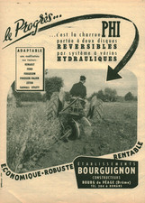 Publicité ancienne charrue PHI matériel agricole 1955 issue de magazine