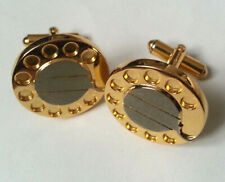 PAIRE DE BOUTONS DE MANCHETTE vintage PLAQUE OR rond argenté STYLE ART DECO