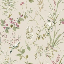 Holden Decor Papier Peint Floral Naturel Rose Avec Feuilles Et Oiseaux