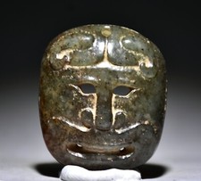 2.4"Chine montagne rouge culture jade sculpture figure masque amulette pendentif