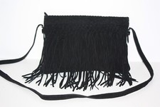 MANGO Sac Pochette Epaule Daim à Franges Noir TBE