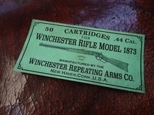 Winchester Rifle Model 1873 LABEL STICKER 44 Cal ammo box 50 cartridges old west