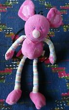 JB5 / DOUDOU PELUCHE SOURIS ROSE POIS BLANC BRAS JAMBE RAYE BLEU 30CM BE
