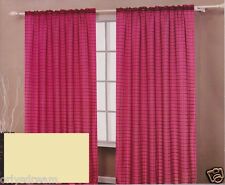 TWO Panels CHECKED Texture Rod Pocket SHEER VOILE Fabric Curtain Set - BEIGE