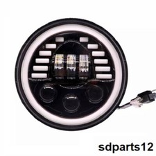 Phare LED Rond 75W 7" Feu de Route Croisement Diurne DRL Yeux d'ang Moto 4x4 VTT