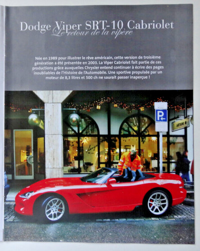 Fascicule dodge viper srt 10 - -, srt-10