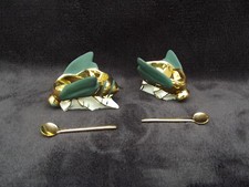 Salière Poivrière en forme d'abeille avec leur cuillère en porcelaine de Limoges