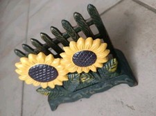 Ancien porte serviettes, courrier, lettres, éponge en fonte émaillée tournesol