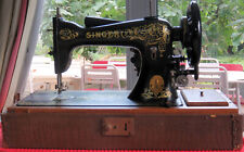 MACHINE A COUDRE SINGER ANCIENNE motifs dorés moteur LUXOR pédale Valise  FRANCE