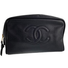 Pochette CHANEL CC Logos Cuir de veau Noir 1971