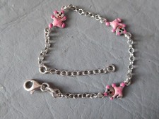 BRACELET CHAINE GOURMETTE OURS OURSONS ROSE ARGENT MASSIF 925 BÉBÉ ENFANT FILLE