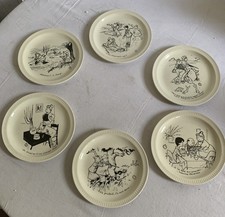 6 Assiettes A Dessert Parlantes Humoristique Jean Bellus Faience Saint Amand