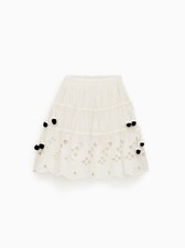 Zara Kids Girl Embroidered Skirt With PomPoms Ecru 3798/604 NWT