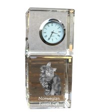 Chat des forêts norvégiennes horloge en cristal avec un chat Art-Dog