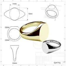 9ct Solide or Jaune Moyen Ovale Signet Anneaux 13x11mm 375 GB Poinçonnée Bespoke