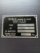 SIMCA : PLAQUE CONSTRUCTEUR  (ORIGINE / NEUVE) N°14