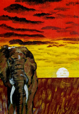 Tableau original éléphant artwork nature Afrique paysage animaux indiens art