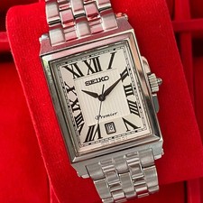 Rare Montre Homme SEIKO Premier Quartz Cadran Blanc Index Romain Vintage NOS