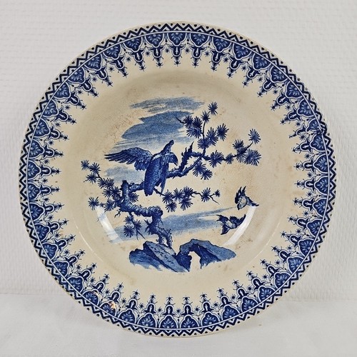 Plat rond aigle bleu faïence - aigle,