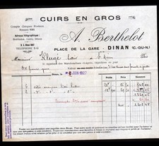 DINAN (22) TANNERIE / CUIRS en gros "A. BERTHELOT" en 1927