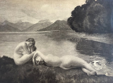 Grande photo 1900 curiosa tableau baigneuses jeunes femmes nues cachet signature