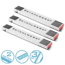 STAHLWERK Mètre pliant, jeu de 3, 2 mètres, bois Mètre pliant Mètre ruban