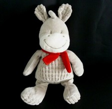 *. DOUDOU PELUCHE NICOTOY CHEVAL ANE GRIS ECHARPE ROUGE 33cm - ETAT NEUF*
