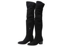 BOTTES CUISSARDES CHANEL G30047 A TALONS 40.5 LOGO CC EN DAIM NOIR BOOTS 1500€