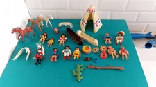 lot Figurines Playmobil ancien western farwest indien cowboy canoé tipi 3121