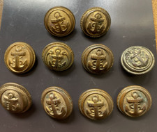 10 Boutons Marine Française Coloniale Ancre Laiton 10 & 15 mm AP & Cie