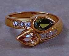 Superbe bague plaqué or citrine péridot zirconium bague plaqué or toi et moi T58
