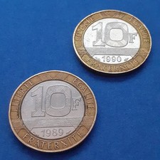 2 pièces de 10 francs Génie de la Bastille années 1989 et 1990 TTB nettoyées