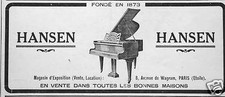 PUBLICITÉ PIANO HANSEN AVENUE DE WAGRAM PARIS ÉTOILE