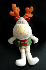 *. DOUDOU PELUCHE CATIMINI RENNE DU PERE NOEL CERF BEIGE GILET VERT 29m E.NEUF*