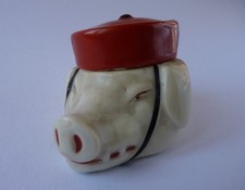 MOUTARDIER PORCELAINE HACHE VIERZON TÊTE DE COCHON SATYRIQUE béret rouge XIX