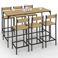 Ensemble table haute de bar DETROIT 150 cm et 6 chaises de bar design industriel